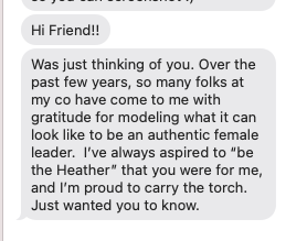 Recently a friend sent me this text and it brought me to tears. When we worked together, I'd just had kid #2 and felt like I was *barely* holding it together as a mom + exec. Had no idea I was also providing a visual for what was possible. Representation freaking matters!