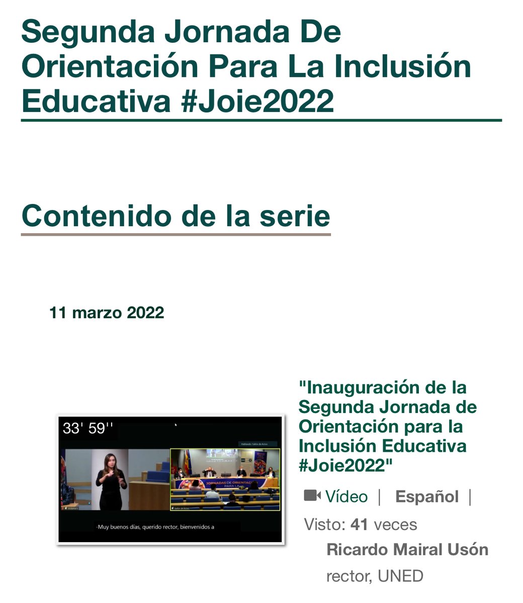#Joie2022 #LOMLOE II Jornada de Orientación para la Inclusión - 11/03/22 - <a href="/UNED/">UNED</a> <a href="/EducacionUNED/">Facultad de Educación de la UNED</a> @UnidisUNED <a href="/Fundacion_ONCE/">Fundación ONCE</a> <a href="/FundacionUNED/">Fundación UNED</a>
Grabaciones: buff.ly/3CNg14c