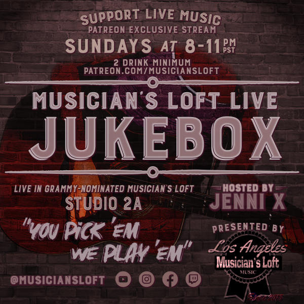 musiciansloft's tweet photo. JUKEBOX SUNDAYS ARE BACK! Join us at 8pm PT every Sunday night for real live musicians streaming from Studio2A in Los Angeles' famous, Grammy-nominated Musician's Lofts Studios exclusively for our Patreon members!  Only $1/mo! Go to https://t.co/d6VQdb3jsv to sign up! https://t.co/MVJoWRokp4