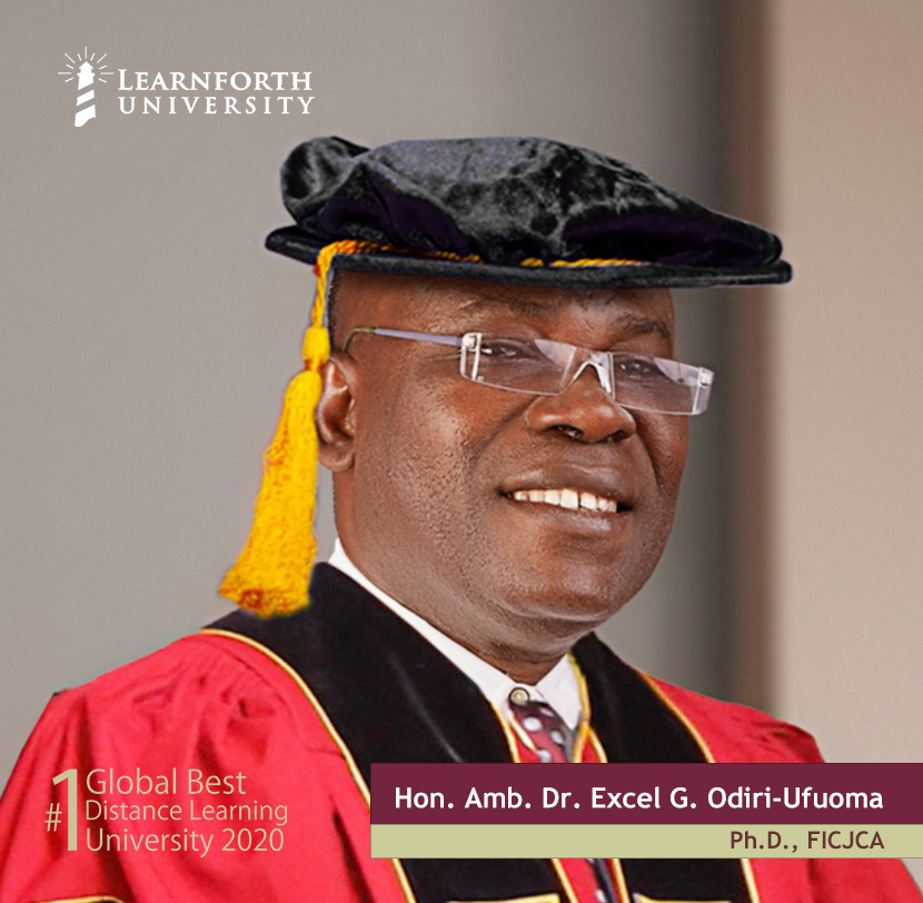 learnforth's tweet photo. We are glad to announce our new Vice-Chancellor Hon. Amb. Dr. Excel G. Odiri-Ufuoma (Ph.D., FICJCA). #TheBeginning of the reformed #LUXperience #Learnforth https://t.co/89yfvY46r3
