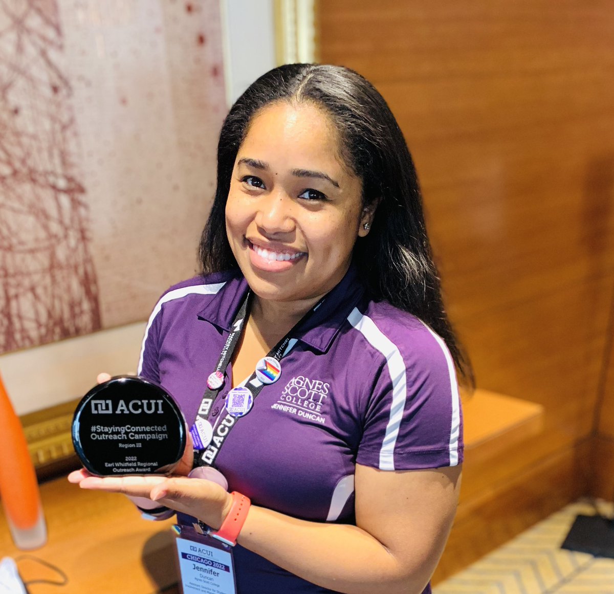 asccles's tweet photo. CONGRATS ARE IN ORDER AGAIN TO OUR ASST. DIR. @JennLynnDuncan FOR WINNING ANOTHER AWARD! THIS TIME ON BEHALF OF @ACUIREGIONIII - SHE WAS THE COMMUNICATIONS COORDINATOR FROM 2019-2021. #StayingConnected https://t.co/It0olXx5vC