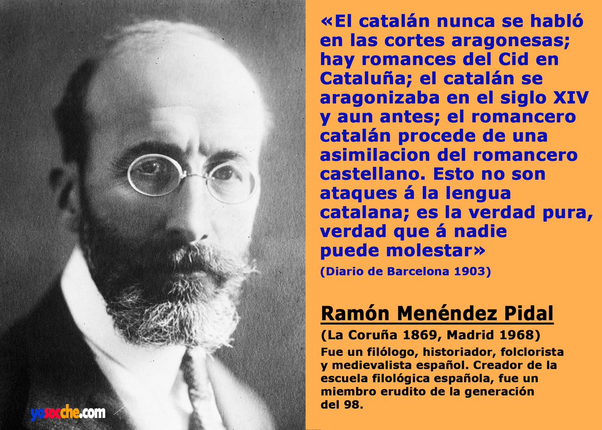 Nova image en YO SOC CHE!! Quan filolecs de veritat com RAMÓN MENÉNDEZ PIDAL parlen sobre la veritat de l'orige de la llengua catalana se cauen tots els castells de naips del nacionalisme catala. Es que son RIDICULS! yosocche.com/ilustres-habla…