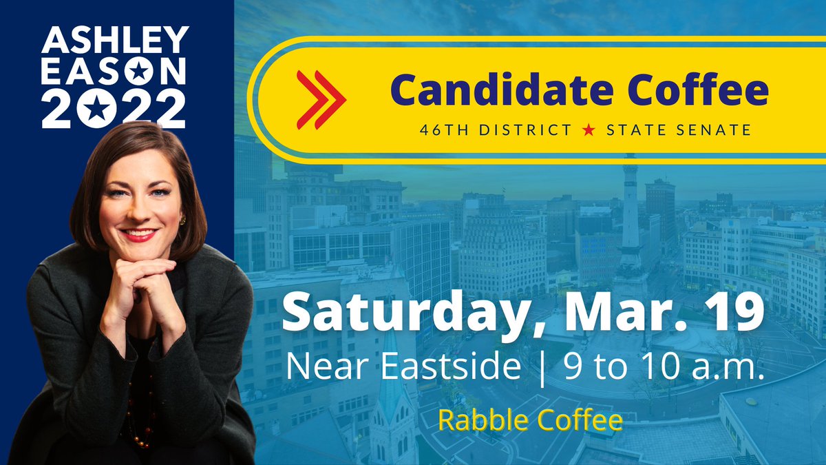 Ashley_B_Eason's tweet photo. I hope you'll join me on #Saturday morning from 9 - 10 a.m. at #RabbleCoffee on Indy's East side right by @Woodruff_Place.
I would love to meet you! #INDems #SD46 #INSD46
You can sign up here: https://t.co/JQZTfCKOHv https://t.co/mZh1zHznK2