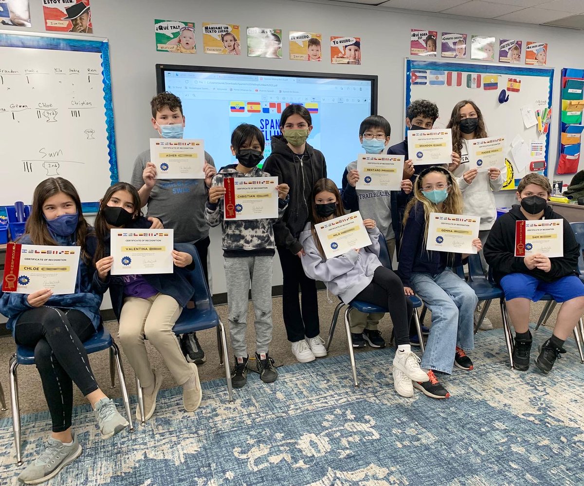sierracanyon's tweet photo. Congratulations to these 5th Grade students for participating in the first-ever Sierra Canyon Spanish Spelling Bee! A special shout out to the homeroom winners: Christian O β29, Cooper L. β29, and Keanu M. β29. #WeAreSC #LearningForward #WorldLanguagesWeek https://t.co/cyB2i2iYk0