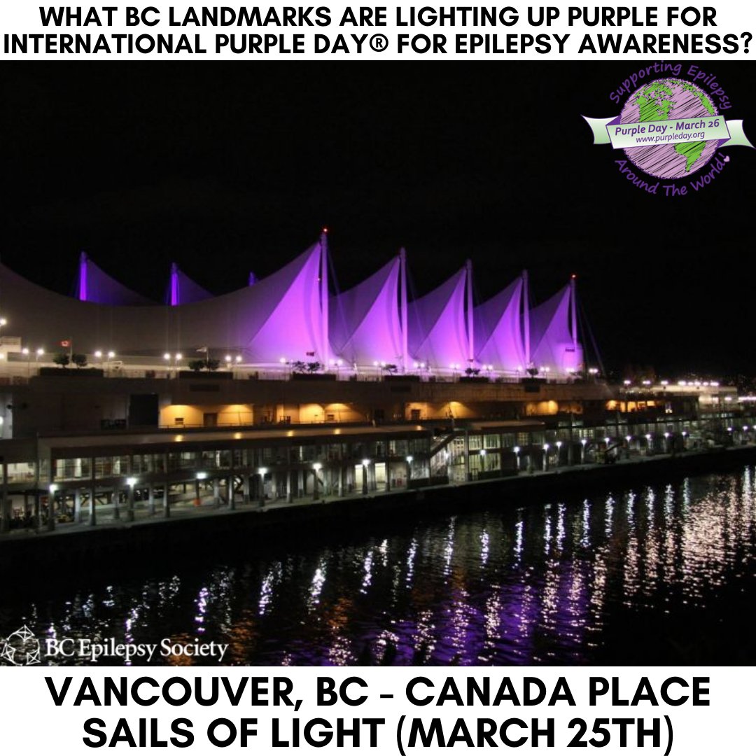 BCEpilepsy's tweet photo. Did you know Canada Place #SailsofLight in #Vancouver will be illuminated purple in honour of #epilepsy for #PurpleDay? The illumination will take place on March 25th. If you'll be in the area, be sure to take photos and email them to sonia@bcepilepsy.com. We'd love to see them! https://t.co/eXdra49S4R
