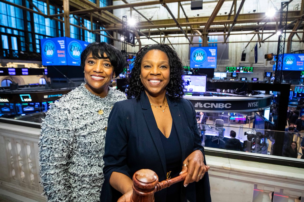 NYSE's tweet photo. The #WomensHistoryMonth celebration continues! 🎉 We’re thrilled to welcome @DiversityWoman's Elite 100, representing some of America’s highest ranking Black Women Executives, as they ring the closing bell. 🔔 https://t.co/nm63a6U8KL