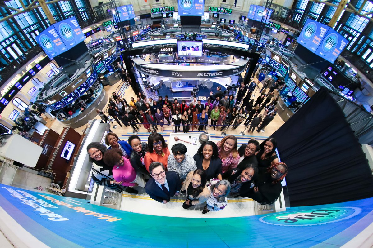 NYSE's tweet photo. The #WomensHistoryMonth celebration continues! 🎉 We’re thrilled to welcome @DiversityWoman's Elite 100, representing some of America’s highest ranking Black Women Executives, as they ring the closing bell. 🔔 https://t.co/nm63a6U8KL