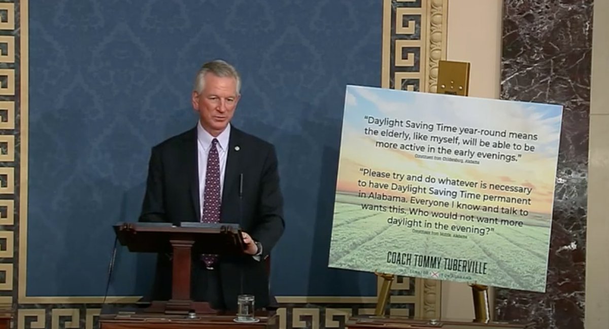 aldotcom's tweet photo. The Sunshine Protection Act, a bill co-sponsored by Sen. Tommy Tuberville and Sen. Marco Rubio, passes the Senate. 

The bill would end the yearly tradition of springing forward and falling back in favor of a year-round extra hour of sunlight. #alpolitics https://t.co/Uto9CO0zX7 https://t.co/obRY4qt3IY