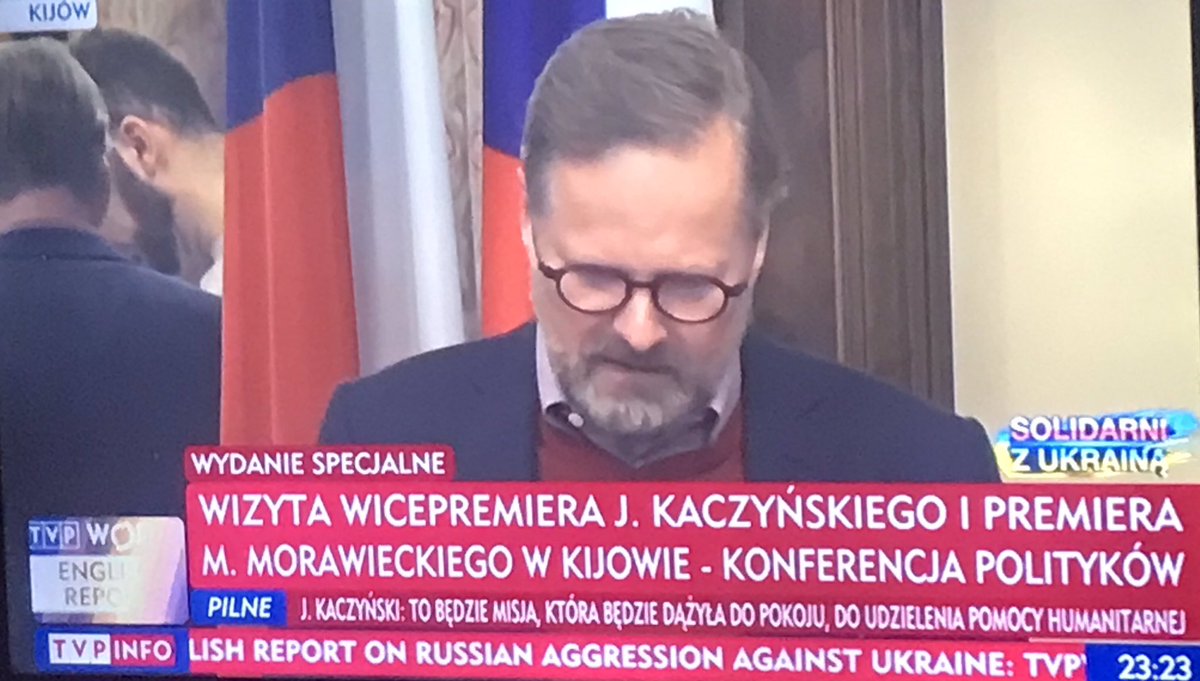 visegrad24's tweet photo. BREAKING:

At the press conference in Kyiv after tonight’s meeting between President Zelensky &amp; the Prime Ministers of Poland, Czechia and Slovenia, the Czech PM @P_Fiala said that they discussed coming shipments of weapons to Ukraine and additional diplomatic measures against RU https://t.co/P7gPfE3Pil