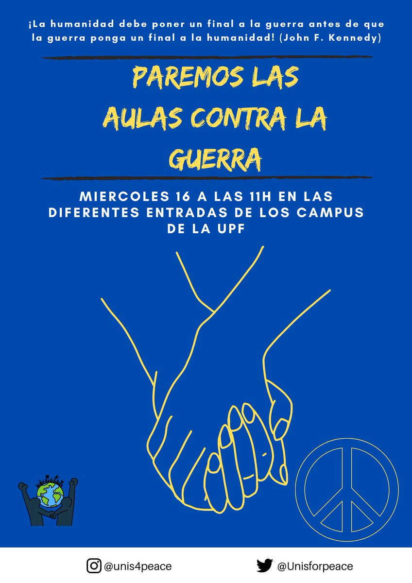 Unisforpeace's tweet photo. Mañana a las 11h habrá un minuto de silencio en el agora del campus de ciutadella, entre otros campus de la @UPFBarcelona 

Os esperamos! https://t.co/kJ5O4SlUkN