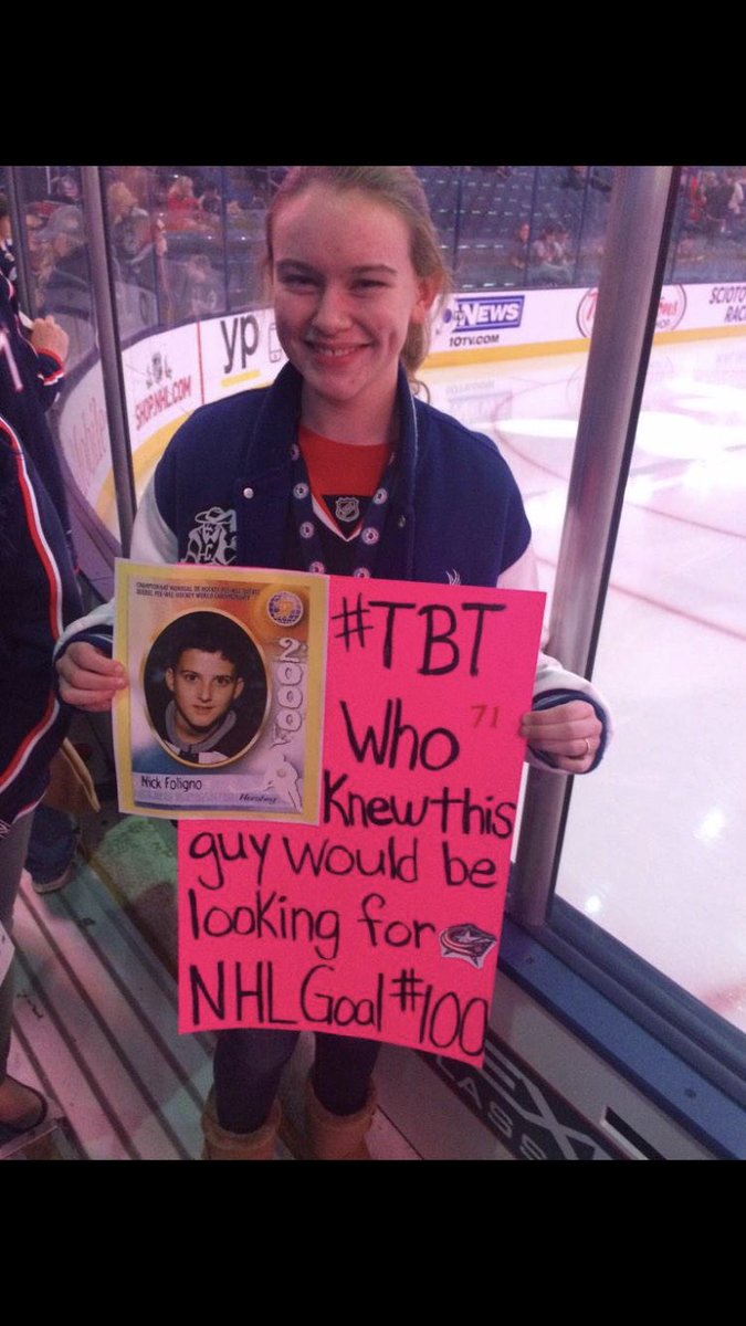 mtdennis1968's tweet photo. TBT to another celebration that feels like it just happened yesterday. Tonight we celebrate this guy playing his 1,000th NHL game! Someday maybe we can celebrate #600 in a #CBJ uniform. Congratulations and thank you @NickFoligno !!!! https://t.co/E6MXtokcwd