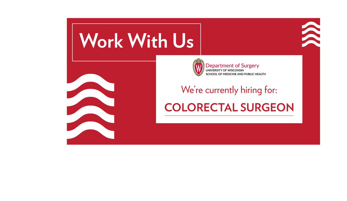 WiscSurgery's tweet photo. We're looking for an exceptional #colorectal surgeon with proven clinical and academic excellence. You're looking for a collegial, collaborative, agile team where you can grow and thrive. Join our top-notch program in beautiful Madison, WI!
Info: https://t.co/dJ9EDQk5pF
#Hiring https://t.co/WSBKaRepr0