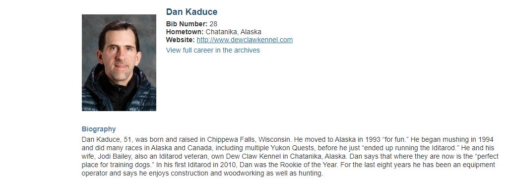 The Kaduce is loose!

A tip of the cap to Dan Kaduce closing in on the first top-five finish of his career in the Iditarod at the ripe age of 51-years-old. 

Probably the most chill guy at the start line as well. Always a great indicator of success. #Iditarod2021