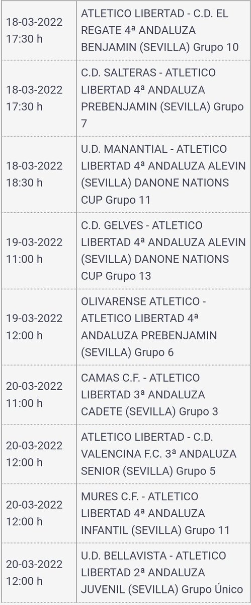PARTIDOS DE ESTE FIN DE SEMANA DEL ATLÉTICO LIBERTAD