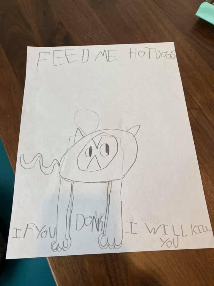 one year anniversary of my then-5yo sliding this across the table while i tried to WFH