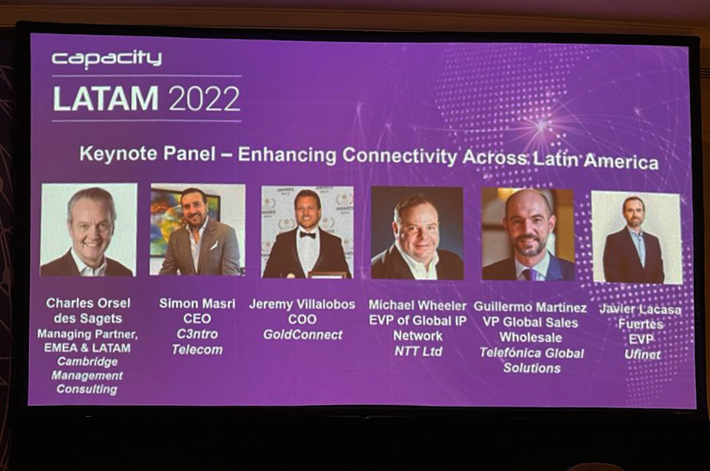 c3ntrotelecom's tweet photo. We are so glad that our CEO Simon Masri, was part of the Keynote Panel: Enhancing Connectivity Across Latin America, focused on how carriers deliver superior customer experiences and agility on the Digital Infrastructure Industry: #CapacityLatam2022 #C3ntro https://t.co/peWqQpZsK1
