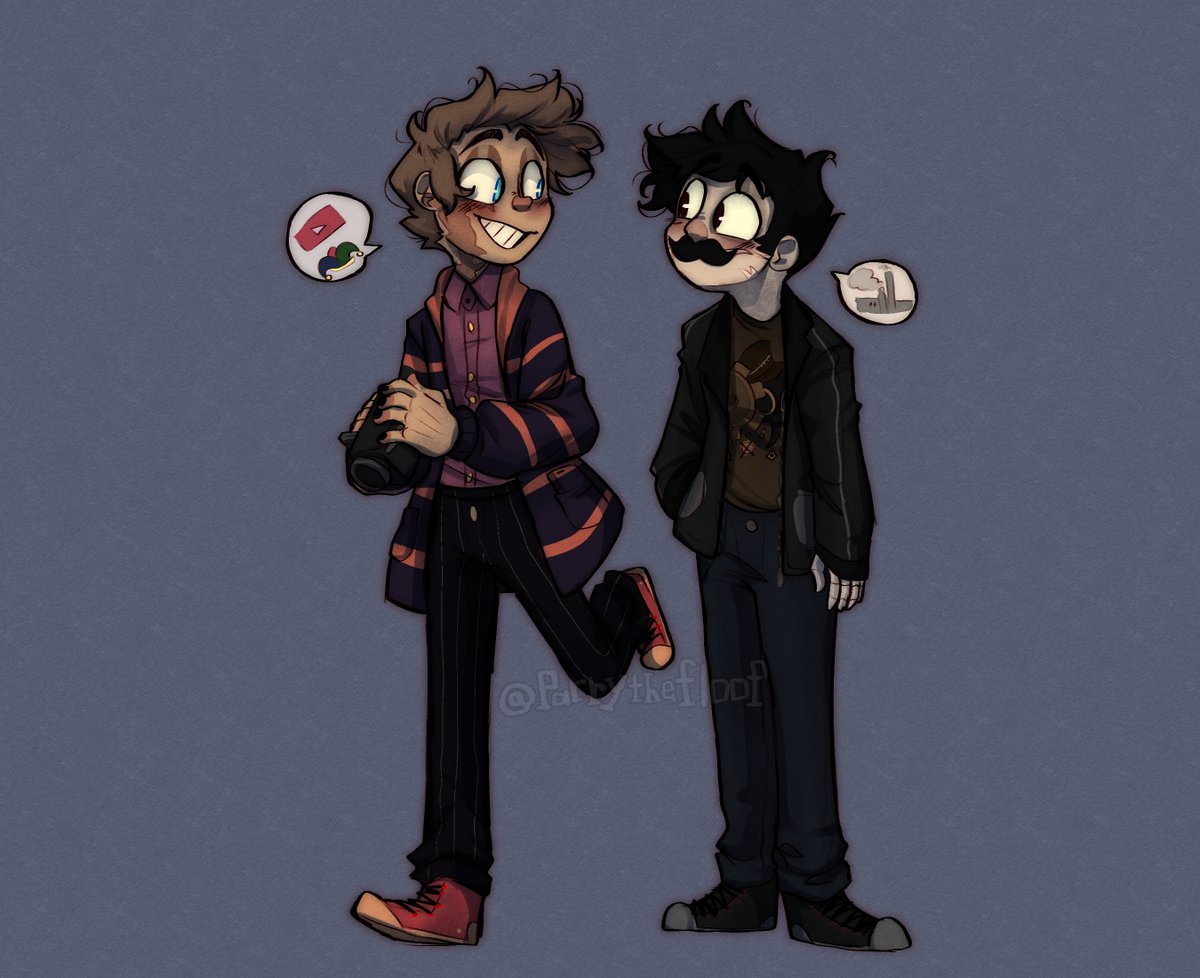 Parrythefloof's tweet photo. Day 15: Modern au🃏
Their world is a steampunk theme SO modern au!! Jasper is a YouTuber and skipper is an ironworker.
I'm using a prompts list made by @inspiredrawAW
#oc #ocart #art #myocs #originalart #skippermcdow #jasperkillmin #promptlist #digitalart #day15 https://t.co/gFJ2oiAM4B