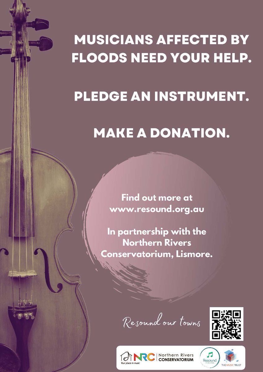 Resound is a program of The Music Trust, working to replace musical instruments lost in natural disasters. Currently, they are partnering with the Northern Rivers Conservatorium to help replace instruments lost in the recent floods in #Lismore, NSW.