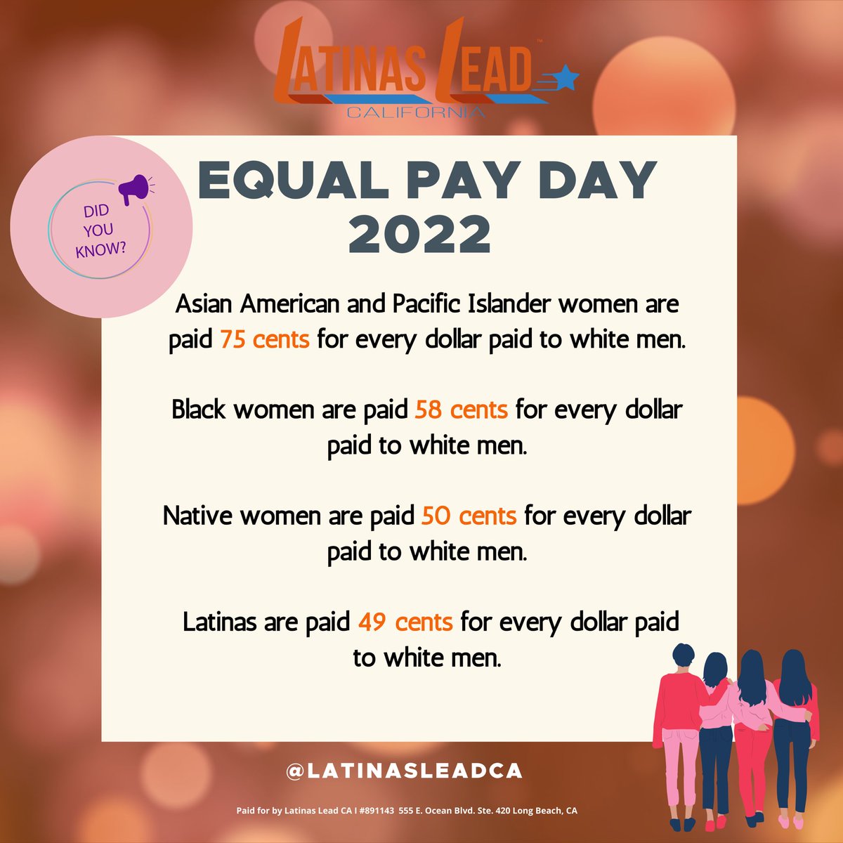 Today is Equal Pay Day!💰

Today marks the day that, a woman will finally earn what a man did in 2021. 

BUT when we break it down…#LatinasCantWait    

Celebrate us today by paying us #equalpayforequalwork 💵💵👏👏🏻👏🏽👏🏾👏🏿
