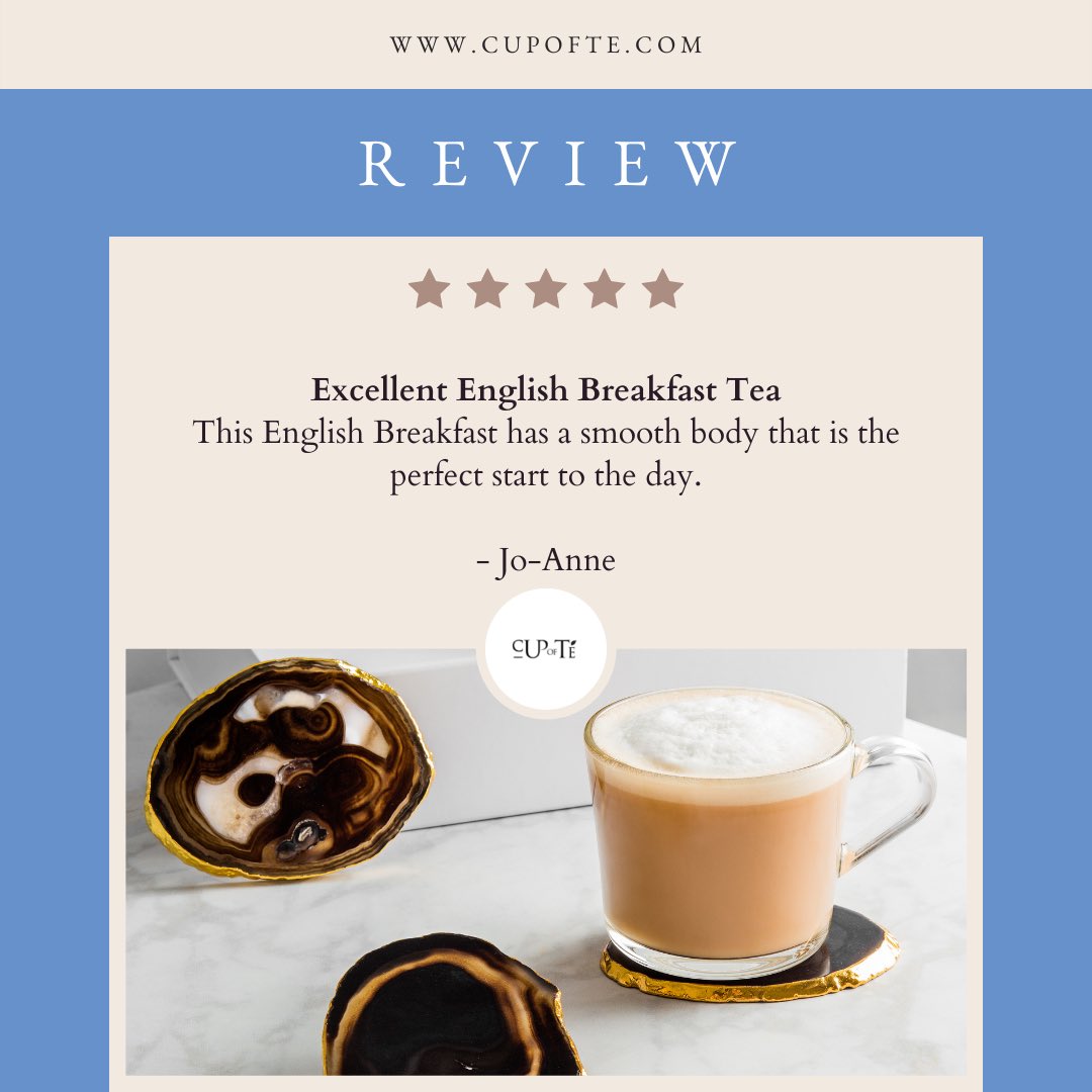 cupofteshop's tweet photo. ⭐️⭐️⭐️⭐️⭐️ Review for our Organic English Breakfast Tea! Shop at https://t.co/9KImQxOHOU
-
A fine Organic blend of black tea. This classic blend steeps a red-gold cup with great smooth, hearty flavour. Orange Pekoe grade. https://t.co/g959Z0m2Gh