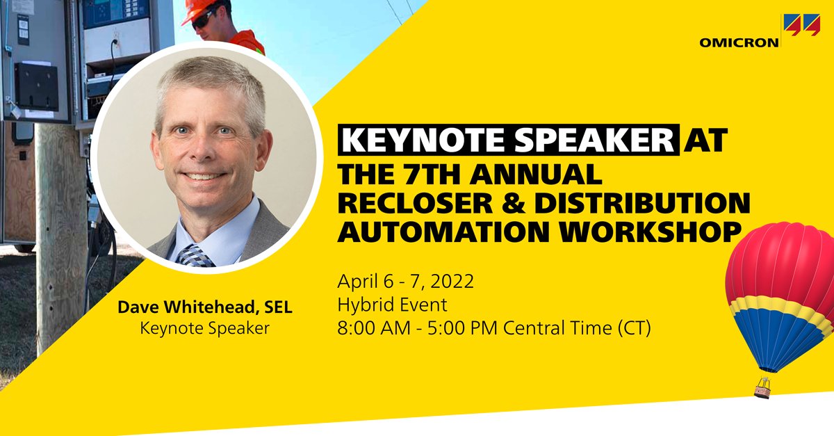JackiePeer's tweet image. OMICRON electronics Recloser &amp;amp; Distribution Automation Workshop is right around the corner. This year's keynote, @SEL_News' @DWhiteheadSEL. 

🔗Learn more and register events.omicronenergy.com/recloser

#DistributionAutomation #HybridEvent