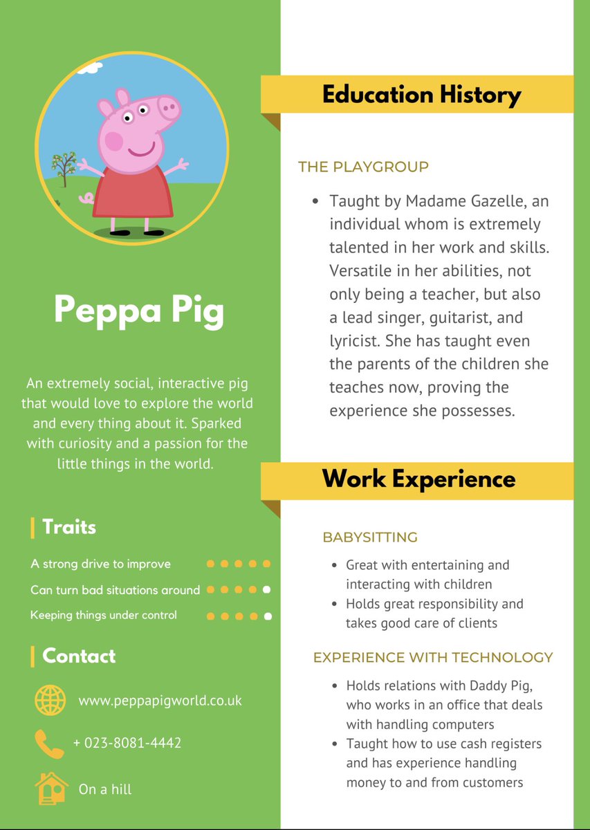 NicholasFerroni's tweet image. For an activity, I have my students create a resume and do a job interview as their favorite fictional character, and the resumes are pretty incredible. 🍎❤️