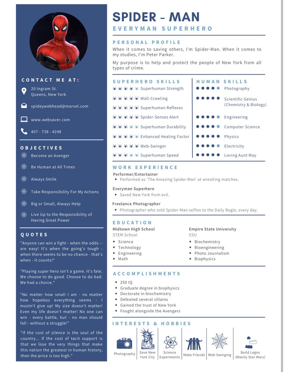 NicholasFerroni's tweet image. For an activity, I have my students create a resume and do a job interview as their favorite fictional character, and the resumes are pretty incredible. 🍎❤️