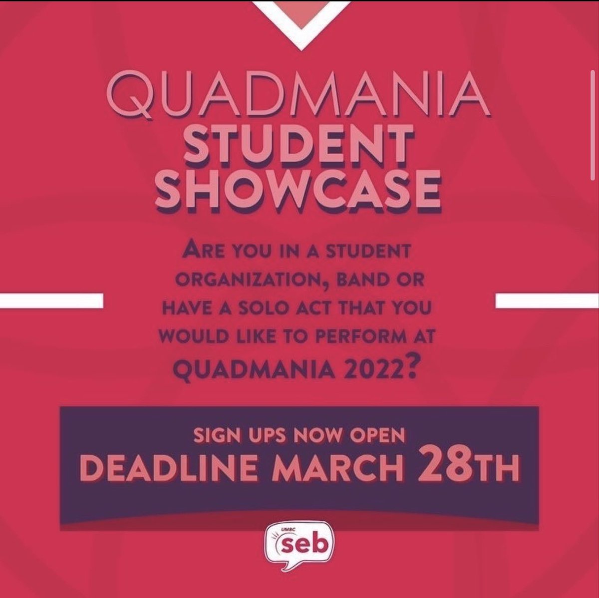 It’s that time of year and Quadmania is around the corner! If you are part of a student org, personal band/dance group or have a solo act and would be interested in performing during Quadmania, make sure to sign up using the link in our LinkTree.