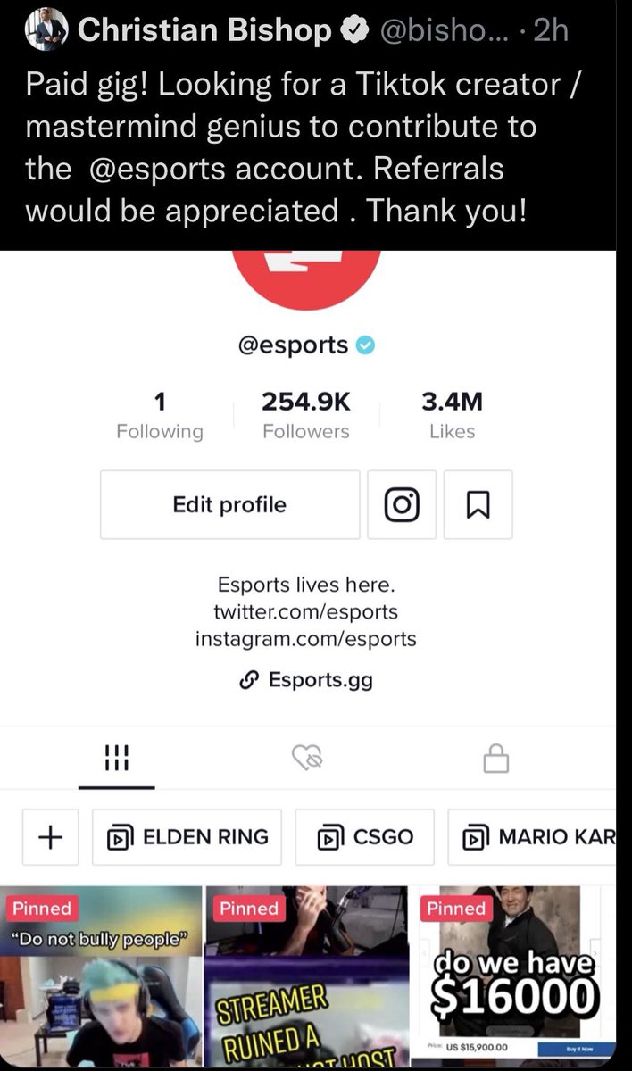 Radstads's tweet photo. Nah @bishopchristian @esports you don’t just get to steal my work as well as numerous other creator’s, ignore all my attempts to talk to you and THEN block me for calling you out again.

You work for @Twitch and you’re knowingly stealing content, how are you not embarrassed? https://t.co/uAe7NVl74M