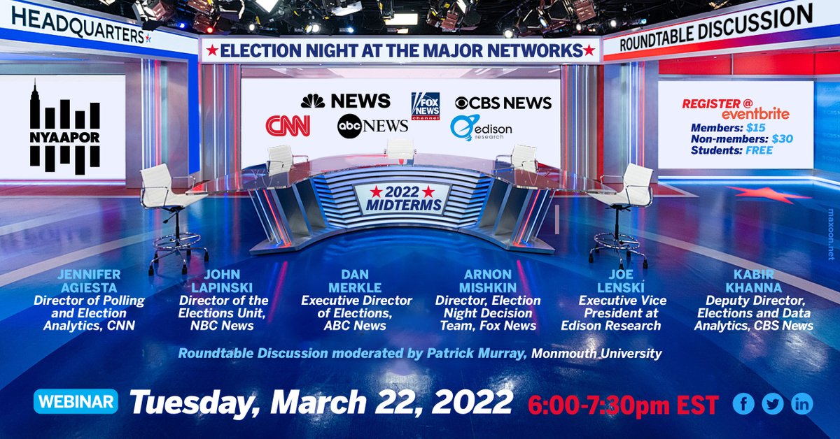 Register today! 3/22 The Decision Desk: Election Night at the Major Networks. nyaapor.org