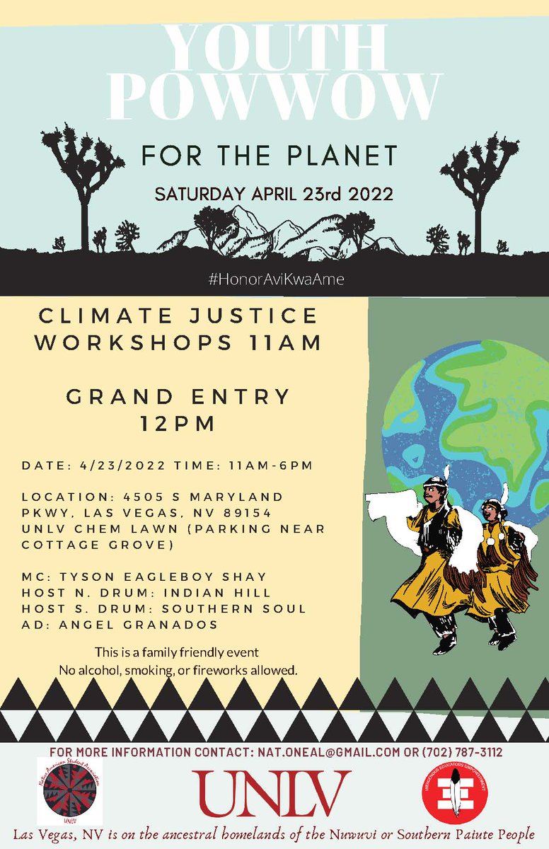If you are in southern Nevada on April 23 please consider attending the Youth Pow Wow at UNLV. Come support Indigenous culture and these future leaders putting on the event!