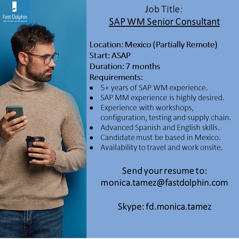 fastdolphin's tweet image. We can only consider candidates based in Mexico.

If you&apos;re interested or have any referrals, please send an email to:
monica.tamez@fastdolphin.com

#SAPWM #WMMM #WM #warehousemanagement #mexico #vacantesmexico