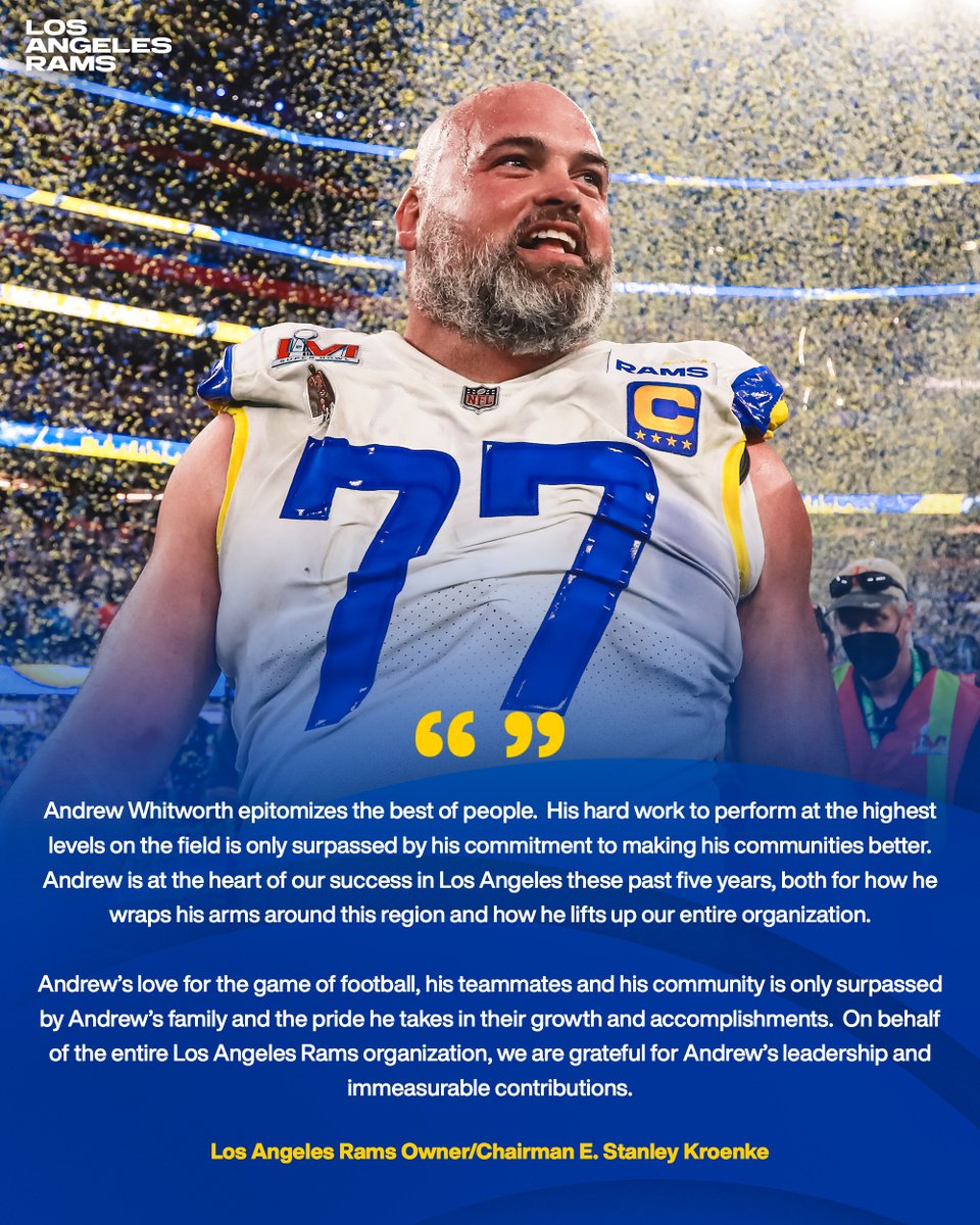 RamsNFL's tweet photo. "Andrew is at the heart of our success in Los Angeles these past five years."

LA Rams Owner/Chairman E. Stanley Kroenke on Andrew Whitworth's impact. 🙌 https://t.co/7NaARtjj8H