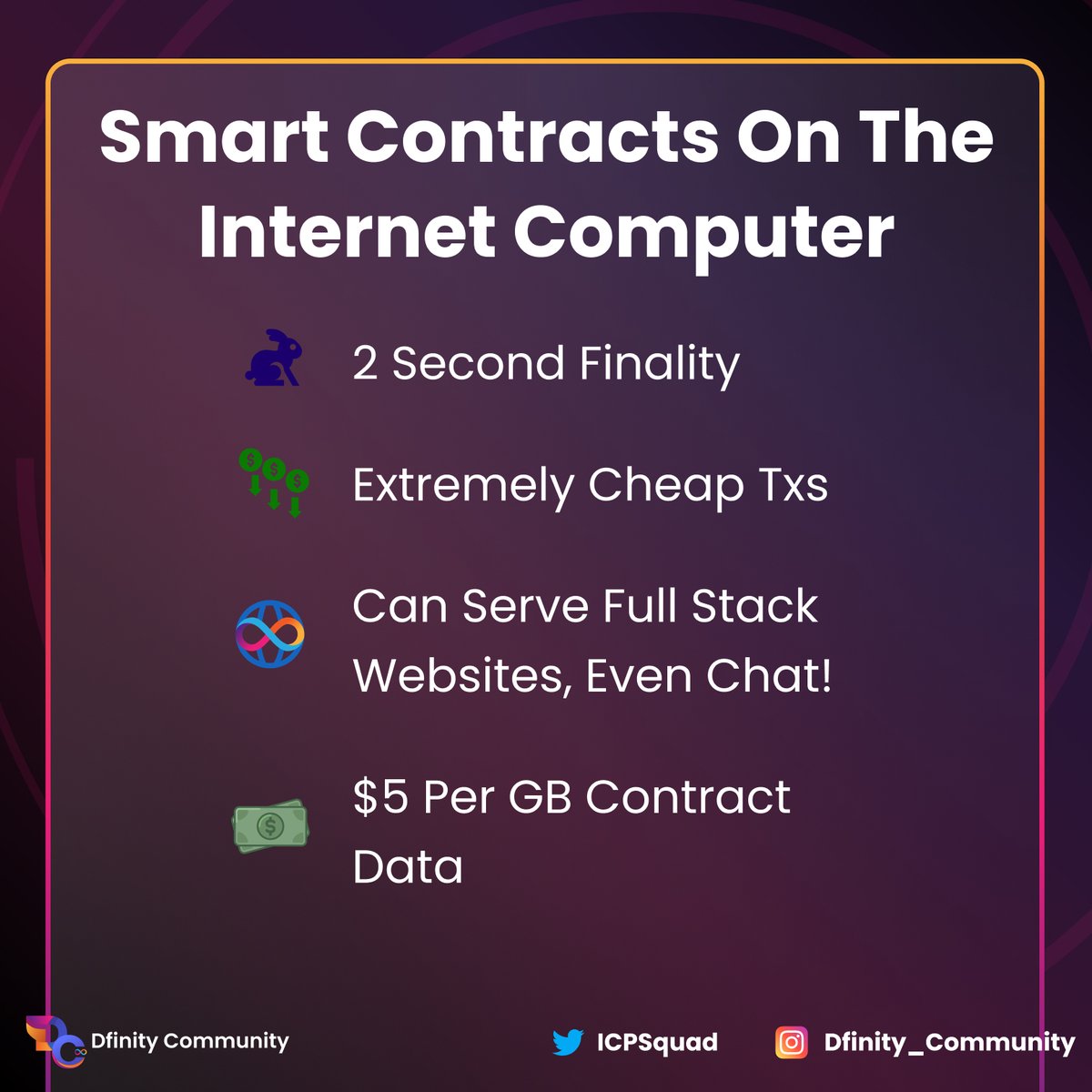 The #InternetComputer is fast, it's cheap, and it can run full websites and Dapps 🚀💪

SMASH that 🧡 and RT to let the cryptoverse know!