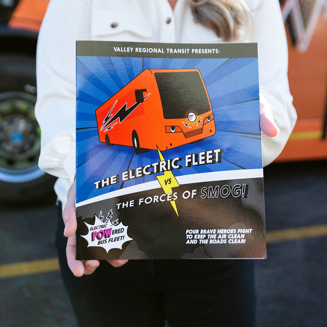rideVRT's tweet photo. Our new electric buses have quite a bit of personality! In fact, they even have their own comic book! Go to https://t.co/nv2SzbyYm2 and meet the whole team. #ElectricPOWeredBUS #TheCharginChamp #TheCleanGreenMachine #ThePollutionSolution #TheSilentRider #ElectricBus https://t.co/AUlJiyZHKT