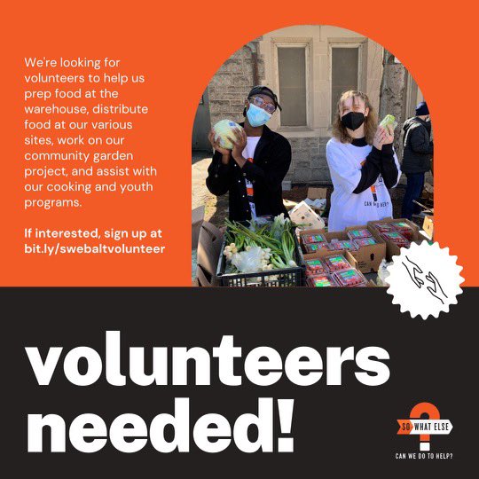 For those in Baltimore. My org could really use some extra hands on deck!

We “rescue” nutritious food/produce and distribute throughout communities in Baltimore City &amp; to farms for animals. Really needed during these trying times.

~Social Determinants of Health
