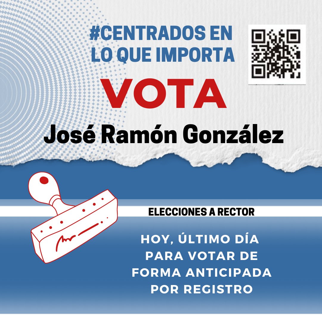 Último día de campaña y último día para votar de forma anticipada por tu candidato a rector de la #Universidad de #Valladolid. Tienes hasta las 14 horas de hoy para ejercer tu derecho al voto por registro.👀El futuro de la Universidad lo escribimos todos. #centradosenloqueimporta