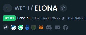 ElonaInuToken's tweet photo. We are trending on dextools!

Contract: 0xE0D68717Eec8b702ca795098bf5997E178C125bA

Chart: https://t.co/uX6IVOEYbN

#ELONA #ELON #ERC20 $MRI $AIR $KIBA https://t.co/Yw7oNyb1kJ