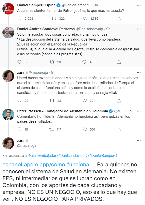 JuanCDavilaD's tweet photo. Increible que twitter sea gratis: Acá una mujer petrista le explica al embajador de Alemania como funciona el sistema de salud alemán y por qué Petro tiene razón: https://t.co/yxvkIjjb3v