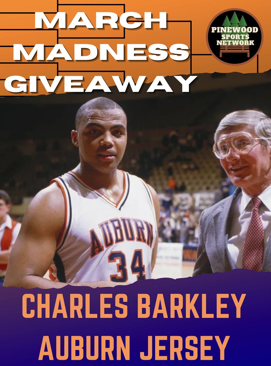 PineSportsNet's tweet photo. 🍀MARCH MADNESS #GIVEAWAY 

🐅 Charles Barkley Auburn Tigers  jersey 🐅

• Follow the network @PineSportsNet  
•Like and Retweet
• Tag two friends 
• Correctly pick the tournament champion.

👀Read the fine print for a chance at an extra entry👀 https://t.co/EIuY2KQqrY