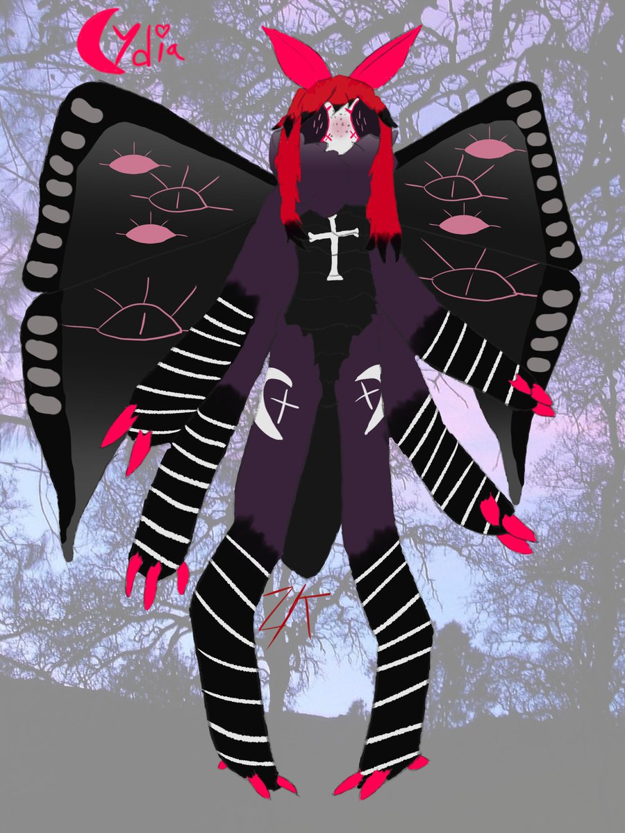 TimTwisted_'s tweet photo. look, something i can confidently say is art and it's a revamp of a character.
100% referenced from sannota272's moths, especially they more recent artwork, very highly recommend giving them a follow, if you haven't already https://t.co/XESoyP95mU
