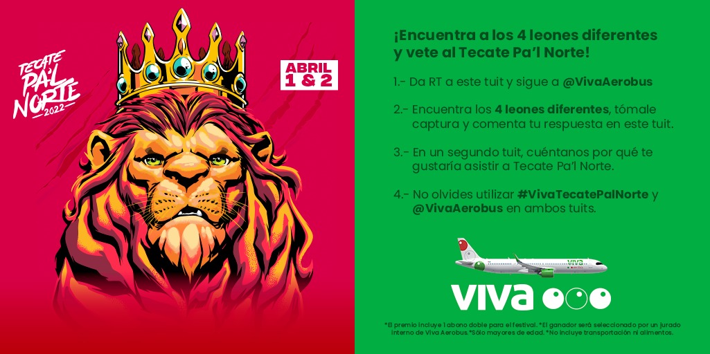 VivaAerobus's tweet photo. RT 😎 ¡Viva es del norte y Pa'l Norte! Abre bien los ojos y participa en la dinámica para irte a disfrutar del festival más poderoso, córrele. 👀✈️ #VivaTecatePalNorte https://t.co/qJPmR2ts4R