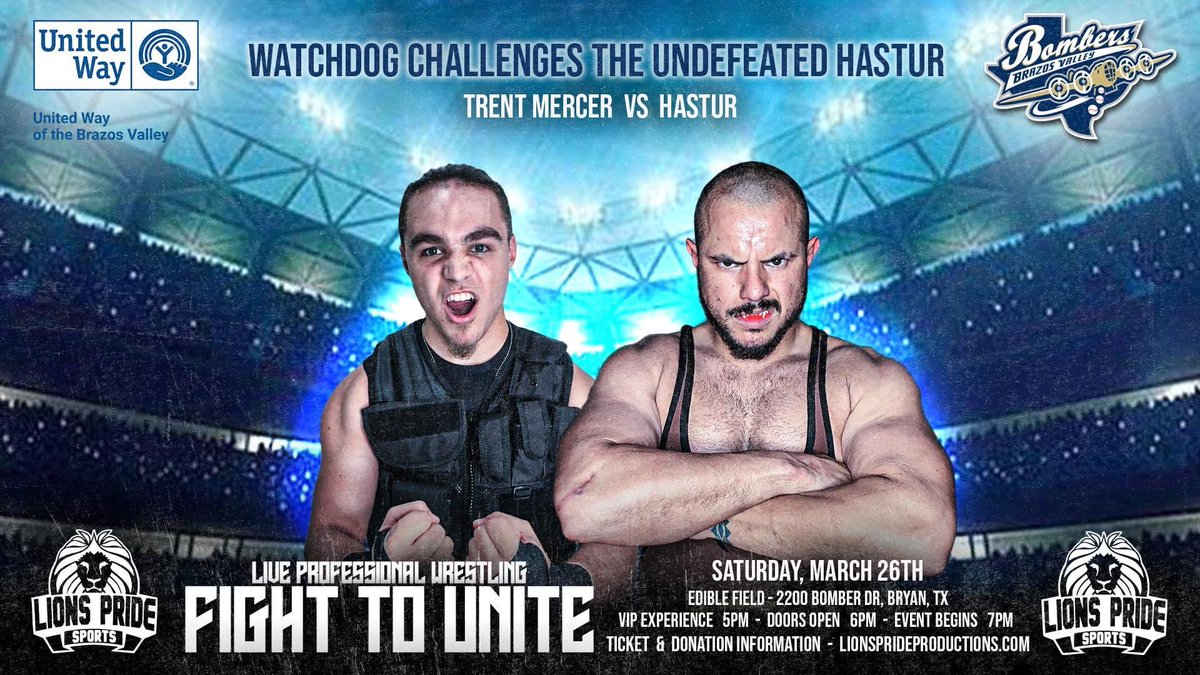 LionsPrideTX's tweet photo. AT #FIGHTTOUNITE:
“Watchdog” Trent Mercer recently proved he can hang in the main event scene…
However, hanging with HASTUR has shown to be a whole different challenge…
Can Mercer hand HASTUR his first loss?
TICKETS: https://t.co/uZWRGQfYUd https://t.co/vIcWsFy56D