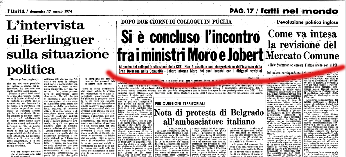 JostoMaffeo's tweet photo. 🇬🇧👉🇪🇺 REINO UNIDO ENTRARÁ EN LA UE
¡Calma!
No es la Historia marcha atrás.
Sólo un aniversario.
El 16 marzo 1974, los ministros de #AAEE de #Italia🇮🇹, Aldo #Moro, y el de #Francia🇫🇷, Michel #Jobert, se encuentran en #Bari para perfilar la adhesión de #UK a la entonces #CE. https://t.co/3fNWzrOoR1