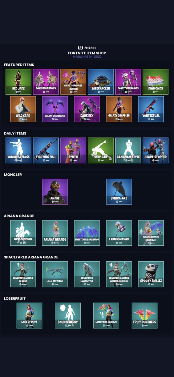 Fortnit03449972's tweet photo. #Fortnite item shop for Wednesday March 16 2022 https://t.co/sEWyVJXfyW