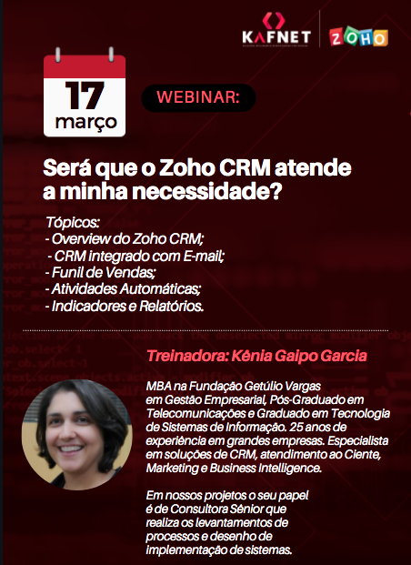 Kafnet1's tweet photo. O Zoho CRM foi desenvolvido para tornar a gestão dos clientes e leads cada vez mais prática, produtiva e consequentemente mais lucrativa.

Se você está com dúvidas de como usar o Zoho CRM,  participe do nosso próximo webinar!

Inscreva-se: https://t.co/TJs47gYX7M https://t.co/QtIA191aTu