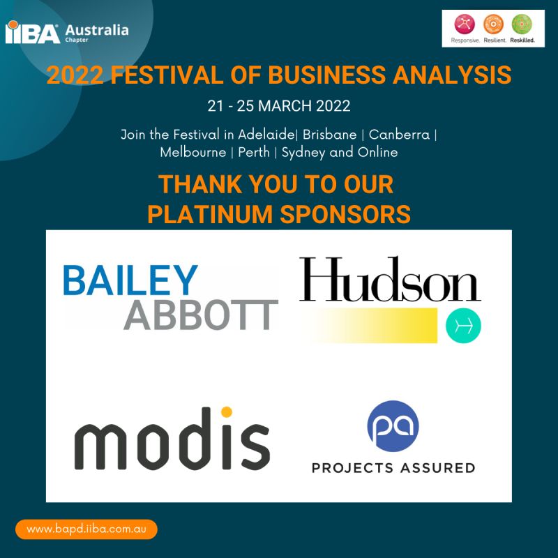 Akkodis_Aust's tweet photo. We're excited to announce #ModisAU will be at the Perth 2022 Festival of Business Analysis on Thursday 24 March! The event provides a great opportunity to upskill, share experiences and network for future opportunities. More information on the event here:
https://t.co/pMjzErw6kj https://t.co/RTnhiojfYj