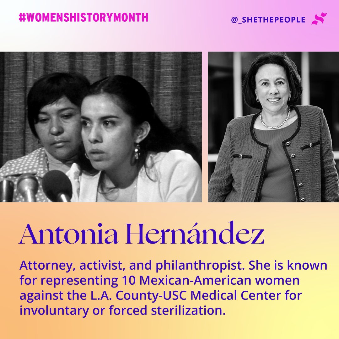 _shethepeople's tweet photo. Antonia Hernández has spent decades advocating for social justice + improving the lives of underserved communities. Her policy work provided greater job opportunities for minorities + widened voting rights in the U.S.

Antonia deserves her recognition this #WomensHistoryMonth. 💓 https://t.co/JlsYO80DwN