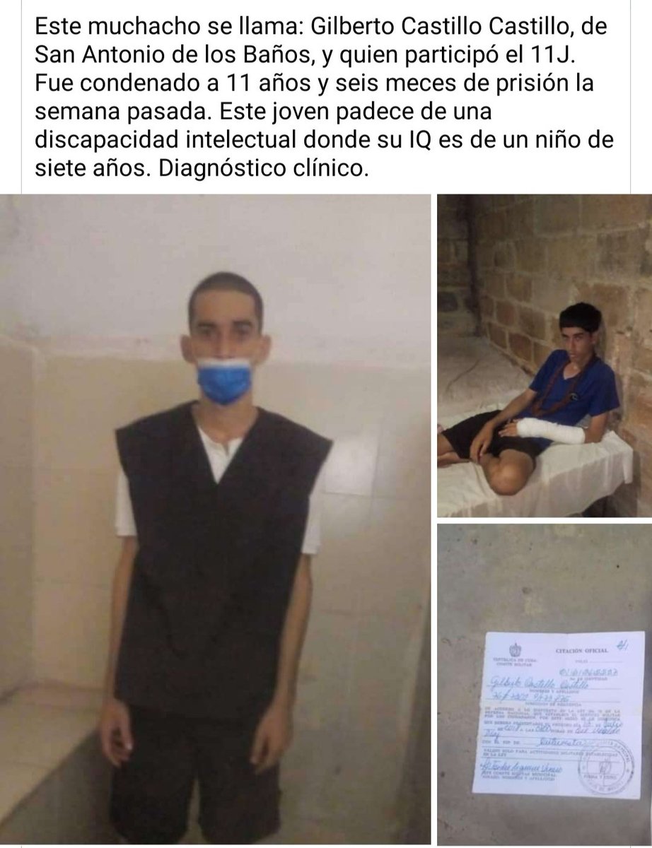 luarCespedes's tweet photo. ‼️🇨🇺El régimen condena a 11años y seis meses de prisión a jóven con discapacidad intelectual por participar en las protestas del 11J.Visto en facebook.⬇️
#LibertadParaLosPresosPoliticos https://t.co/eTycFoE01T