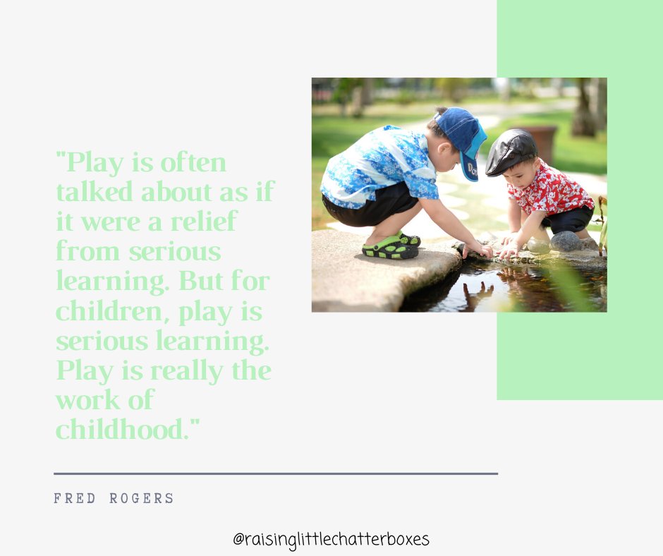 DiPHSP's tweet photo. There is nothing more important in a young child's life, than the opportunity to play.

ID:
Play is often talked about as if it were a relief from serious learning.  But for children, play is serious learning.  Play is really the work of childhood." Fred Rogers. https://t.co/QHfv5U0MU9